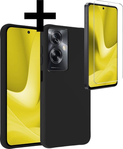 Hoesje - Met Screenprotector - Geschikt voor OPPO A79 - Sterk & Shockproof - Back Cover - Siliconen Case - Telefoon Hoes - Telefoonhoesjes - Zwart