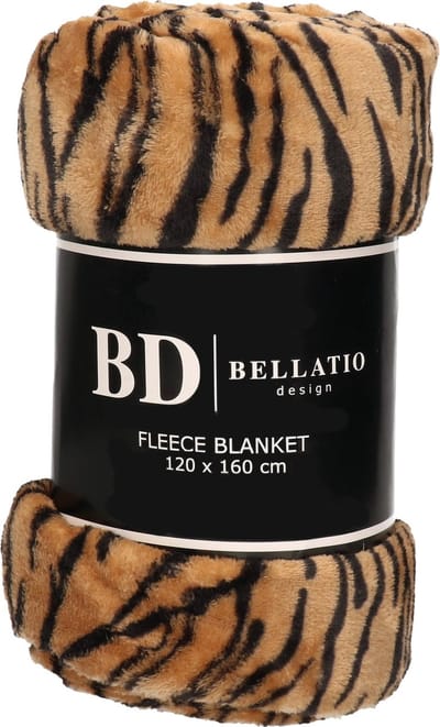 Bellatio design Plaid - fleece deken - in tijger dieren print - 120 x 160 cm - dekentjes