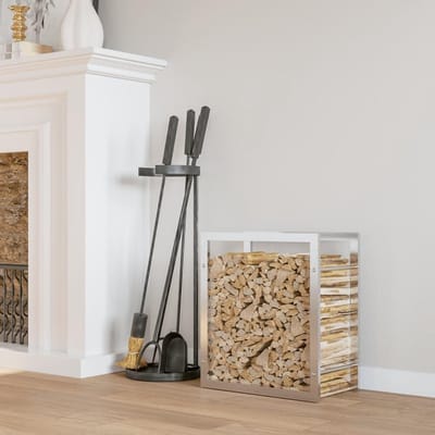 Brandhout Rek - Houtblok Houder - Haard Opslag - Corrosiebestendig Staal - 50x28x56 cm - Zilver