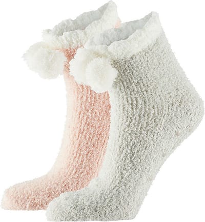 Apollo bedsokken / huissokken - dames - 2-pack - roze/wit - one size - Slaapsokken - Slofsokken