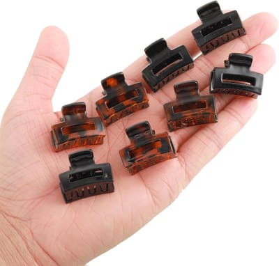 Famanu - 12 Stuks Vierkante/kleine rechthoek matte klauwclips, sterke antislip, acryl, voor dik/dun haar