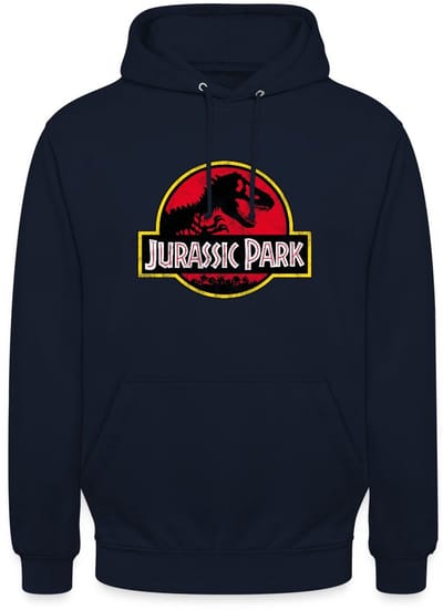 Jurassic Park Klassiek Logo In Rood Met T-Rex Hoodie Unisex