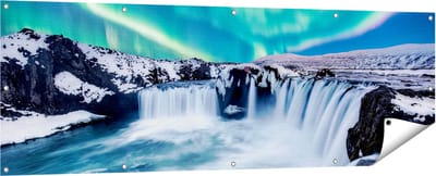 Gards Tuinposter Watervallen met het Groene Noorderlicht - 180x60 cm - Tuindoek - Tuindecoratie - Wanddecoratie buiten - Tuinschilderij