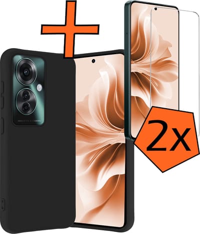 Hoes - Met 2x Screenprotector - Geschikt voor OPPO Reno 11F - Sterk & Shockproof - Back Cover - Siliconen Case - Telefoon Hoes - Zwart
