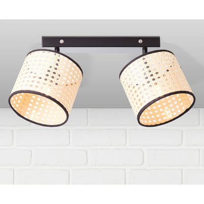 Brilliant Plafondspot Wiley, 2-lamps met rotan