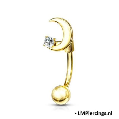 Piercing curved maan met steentje 1.2x8 - goud - LMPiercings