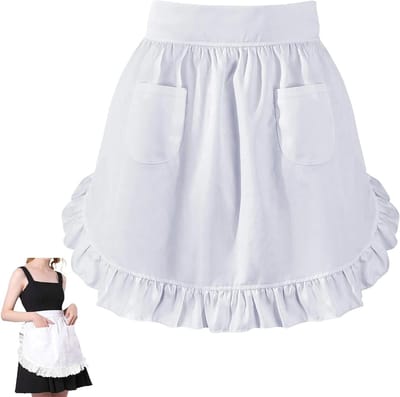 Praktische Vintage Taille Schort met Twee Zakjes voor Serveuses, Keuken, Themafeesten en Dagelijks Gebruik