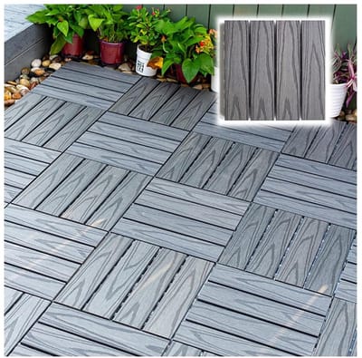Houten Terrastegels - Balkonvloeren Composiet - Buiten Vloeren - Waterdicht & Antislip - 30x30cm 12 Stuks - Grijs