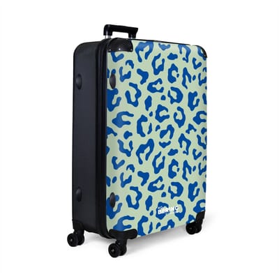 NoBoringSuitcases.com® - Koffer groot - Reiskoffer lichtgewicht - Blauw en groen panterprint - Rolkoffer met 4 wielen - Grote trolley XL - 98 liter bagage
