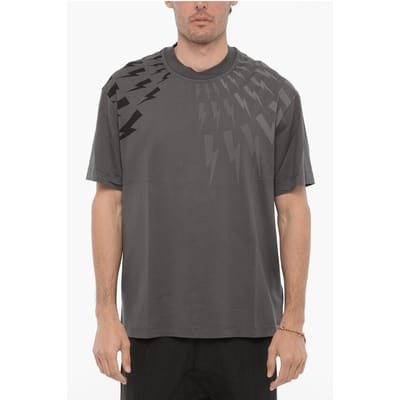 Easy Fit T-shirt met ronde hals en ton-on-ton print in grijs
