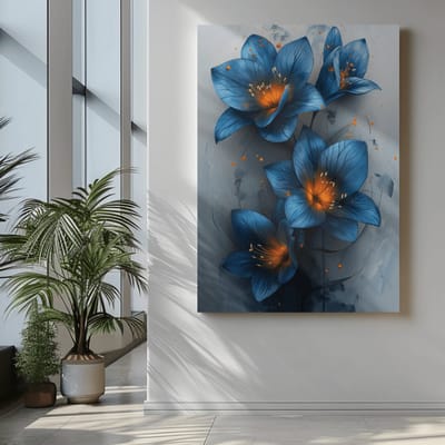 Canvas Schilderij - Bloemen - Blauwe Bloemen - 60x40x2 cm