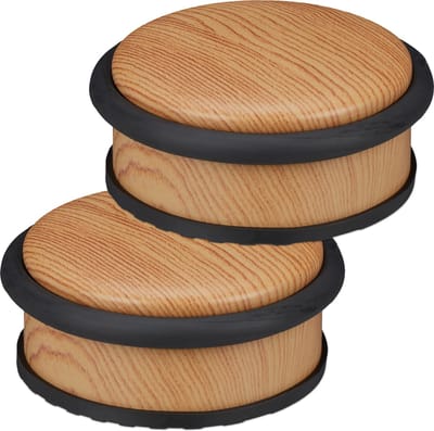 2x deurstopper binnen - deurhouder - houtlook - rubber - H 5 cm - deurvastzetter