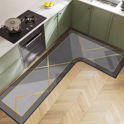 Nordic Licht Luxe Diatomeeënaarde Huishoudelijk L-vormig Keukenvloermat Waterabsorptie Antislip Sneldrogend en Onderhoudsvriendelijke Vloermat 100*150*45cm