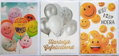 3 Wenskaarten - Gefeliciteerd met je Vormsel + Hartelijk Gefeliciteerd + Hiep Hiep Hoera - 12 x 17 cm – VORM-301