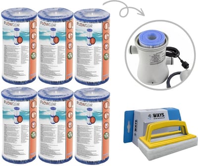 Bestway - Type I filters geschikt voor filterpomp 58381 - 6 stuks & WAYS scrubborstel