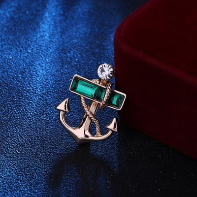 Mode Roer Anker Broches Revers Pin Kristal Strass Heren Pak Overhemd Kraag Pins Luxe Sieraden Badge Accessoires blue