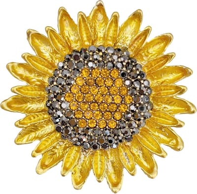 Zonnebloem Broche - Bloemen Speld - Feestelijke Accessoire - Glinsterende Kristallen - Kleine Afmeting