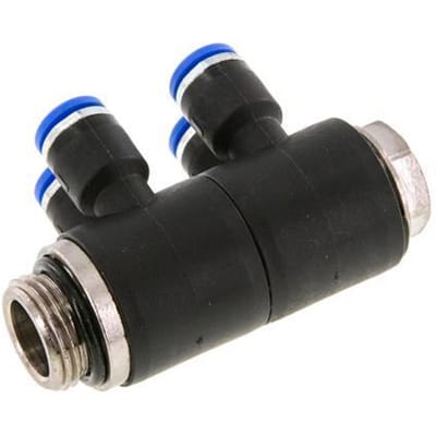 6mm x G3/8'' 4-way Manifold Messing/PA 66 Insteekfitting Buitendraad Draaibaar NBR