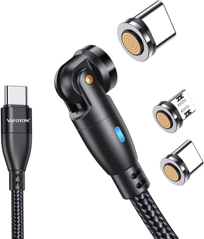 9-pins magnetische USB C-kabel - 2 m, 60 W, snel opladen, 3 A, 360 graden draaibaar