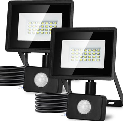 Aigostar - 2 Pack LED Schijnwerper Met bewegingssensor - 20W - IP65 Waterdicht - Buitenlamp - 6500K - Floodlight - Bouwlamp - Zwart