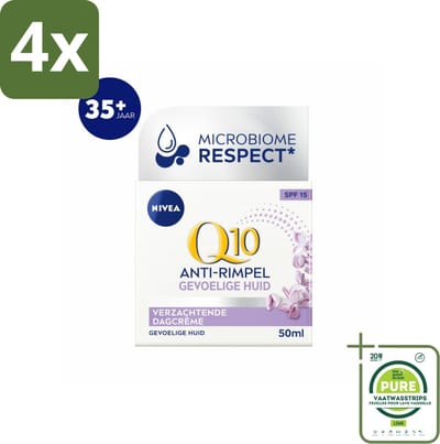 NIVEA – Dagcrème – Q10 Power Sensitive SPF 15 – 50 ml - Voordeelverpakking - 4 stuks - Gevoelige huid - Anti-aging