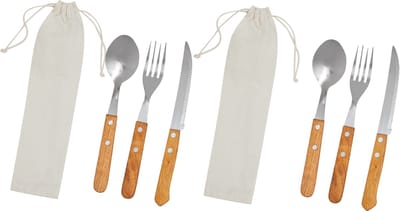 Inspirion Bestekset - RVS - 6-delig - houten handvat - in katoenen hoes