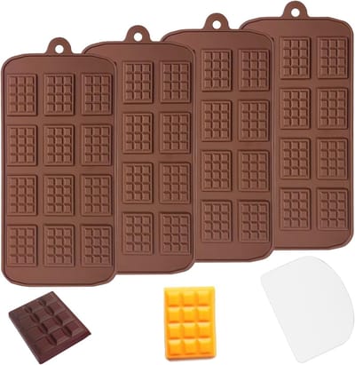Siliconen chocoladevorm met 12 holtes, 4 vierkante chocoladevormen en 1 schraper voor het maken van pralines en truffels