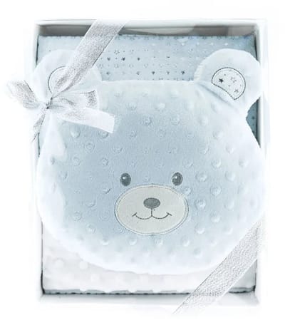Almina Babydeken met Kussen - Beertje - Kinderdeken met Kussen - Blauw - Dubbellaags - 100x80 cm