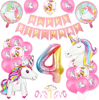FeestmetJoep® Eenhoorn 4 jaar verjaardag versiering - Unicorn thema
