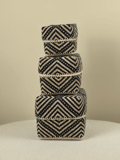 Blitzdeco - Balinese Offermand - Zev - Handgemaakt Kralenpatroon - Licht Beige Zwart