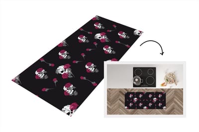 Keukenloper - Loper keuken - Meiden - Skull - Rozen - Patronen - 120x50 cm - Keukenloper vinyl