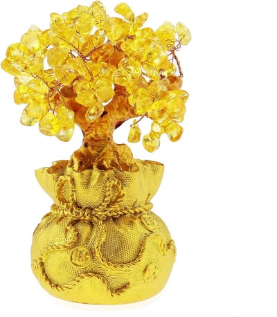 Golden crown - Feng Shui Geluk Steen - Geldboom Decoratie - Geel - Kristal Kunstwerk - Perfect voor Kantoor en Woonkamer