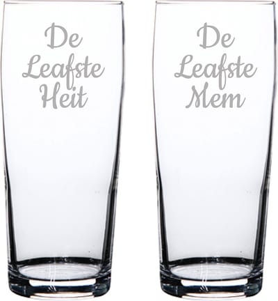 Gegraveerde bierfluitje 19cl De Leafste Mem-De Leafste Heit