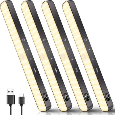 Oplaadbare LED Kastverlichting met Bewegingsmelder, 4 Stuks, USB, Warm Wit Licht
