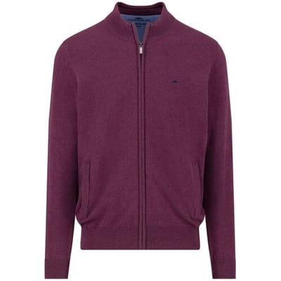 Fynch-Hatton Vest Stand-Up Zip Collar Uni Color Superfine Cotton Knit Deep Merlot / male