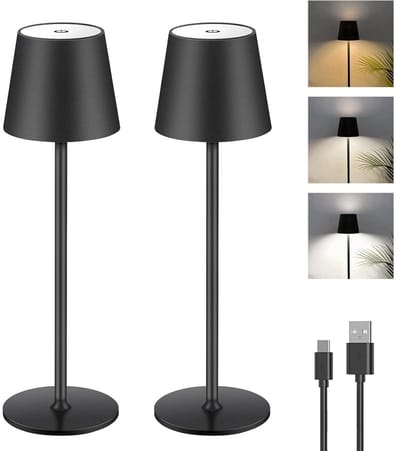 GELLDG Dimbare LED oplaadbare bureaulamp - 2-pack - Touch Control draadloze bureaulamp - met USB-C-poort - Metalen LED oplaadbare batterij - Geschikt voor binnen- en buitengebruik - IJzeren schelp - IP44 waterdicht - 5600 mAh - 5 W - Zwart