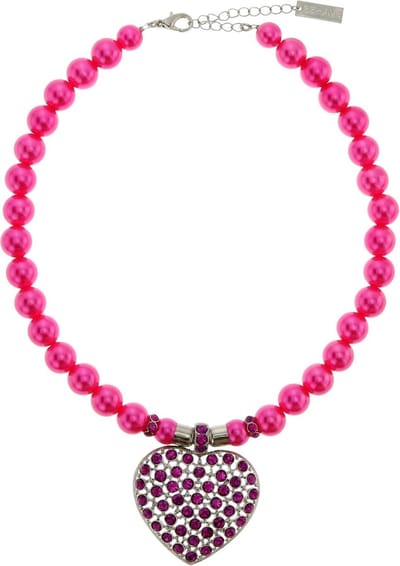 Behave - Fuchsia parelketting met hart - Mode ketting 43 cm + verlengketting