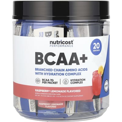 Nutricost, Performance Athlétique, BCAA+, Limonade Framboise, 20 Sachets, 0,5 oz (14 grammes) Chaque