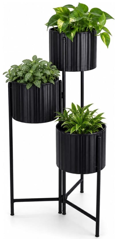 Home & Styling Plantenrek / plantenpotten verhoger - zwart - metaal - 70 cm - 3 niveaus - kamerplanten