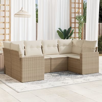 vidaXL - 6-delige - Loungeset - met - kussens - poly - rattan - beige