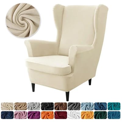 1PC Stretch Wing Chair Hoezen Elastisch Anti-vuil Velvet Wingback Leunstoelhoes Enkele Relax Bankhoezen met Zitkussenhoes