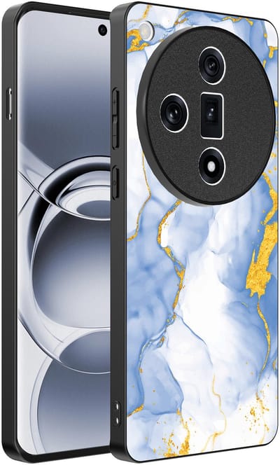 Smartphonica Telefoonhoesje Geschikt voor Oppo Find X7 met Lichtblauw Goud Marmer Opdruk - TPU Backcover Case Lightblue Gold Marble Design geschikt voor Oppo Find X7