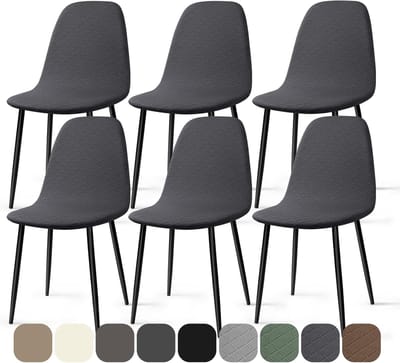 PromoHome 6 Stuks Stoelhoes Jacquard Elastische - Afneembare Wasbare Beschermhoes "Donkergrijs"