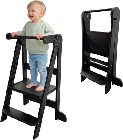 Dastium Kids Inklapbare Leertoren - Leertoren - Opvouwbare Leertoren - Montessori Keukenhulp - Learning Tower - Zwarte Leertoren