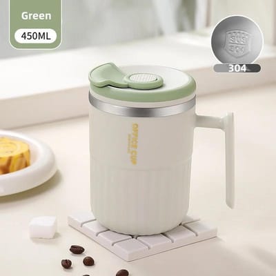 1 Stuk 450ML Grote Capaciteit Roestvrijstalen Mok Verbrandingsbescherming Draagbaar Thuis Kantoor Slaapzaal met Deksel Koffiekopje Theekopje 450ml white