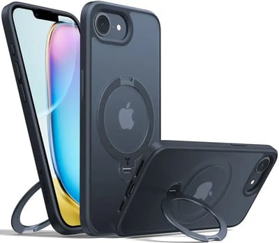 TORRAS UPro Ostand Spin Hoesje Geschikt voor Apple iPhone 17e / 16e - Compatibel met MagSafe / Qi2 - 360° Draaibare Magnetische Standaard - Back Cover Kickstand Ring - Zwart