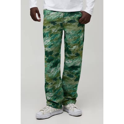 Relaxed Fit Abstract Camo Co-Ord Tapestry Trousers | Green | Size XS