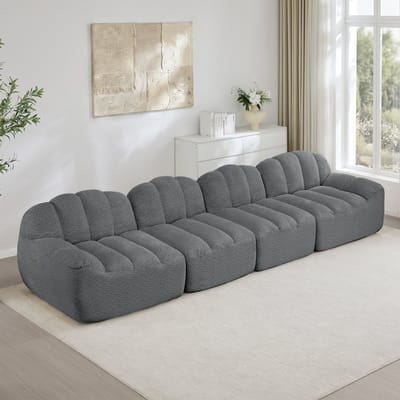 MODENUIT Hoekbank - 4-Zits Modulair - Met Ottomaan En Diepe Zitting - Voor Woonkamer En Appartement - Fleece Grijs