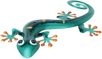 Pro Garden Wanddecoratie hagedis - blauw - 47 x 23 cm - metaal - muurdecoratie / schutting / tuin