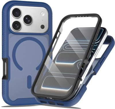 Hoesje met Ingebouwde Screenprotector Geschikt voor Apple iPhone 17 Pro Max - Compatibel met MagSafe / Qi2 - Full Protect - Schokbestendige Beschermhoes - Case Matte Blauw